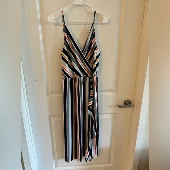 Striped Multicolor Faux Wrap Dress - LOFT Outlet - Picture 2 of 5